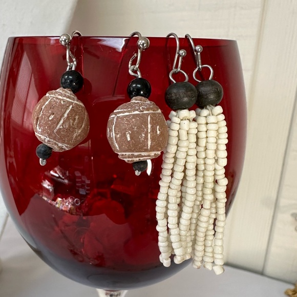 Three pair neutral classic beach vibe earrings - Picture 3 of 6
